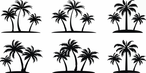 Silhouette collection of tropical palm trees on white background © Pabitra