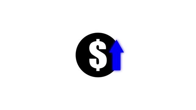 Money increases icon, dollar rate increase stretching arrow up icon. glowing concept with white background 4k video animation,
