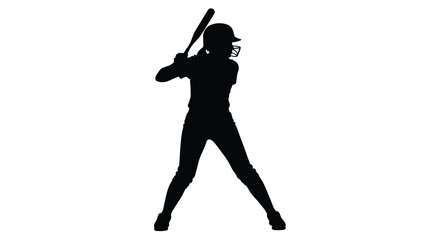 Female softball player swings a bat in a dynamic pose silhouette © MDHOJAIFA