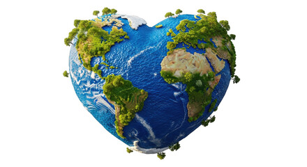 Fototapeta premium Heart shaped planet earth with green continents and blue oceans