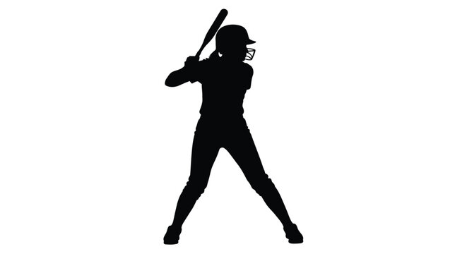 Female softball player swings a bat in a dynamic pose silhouette