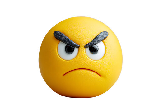 A 3D angry yellow emoji face with furrowed eyebrows on transparent background