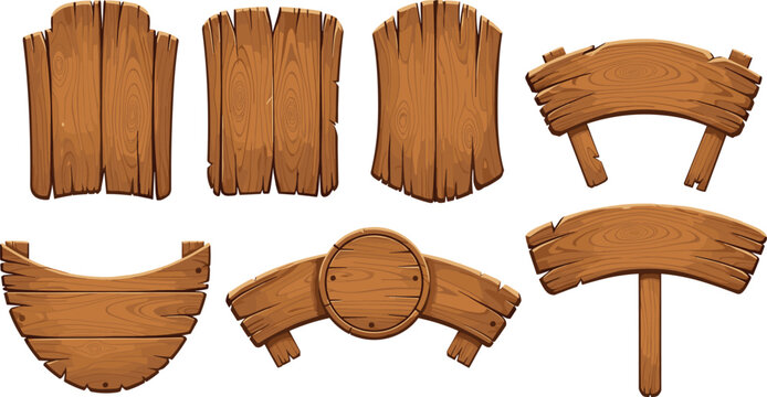 Wooden signboards collection rustic wood planks banners and blank boards for message or direction vector illustration