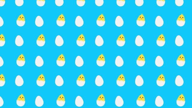 easter animated pattern with eggs and chicks. easter looped animated background 