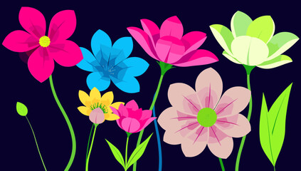 A vibrant and modern illustration of a flower against a dark background. Ideal for use in digital art, website backgrounds, or graphic design projects