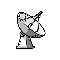 hand-drawn vintage satellite dish antenna illustration on stand