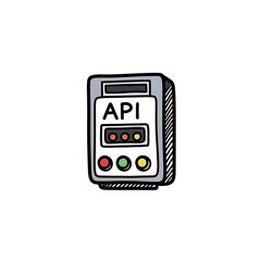 Fototapeta premium Hand-drawn API interface icon with colorful status buttons and digital connectivity concept
