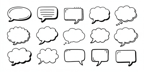 Obraz premium A collection of fifteen diverse hand drawn speech bubbles with varied shapes and border styles Vector