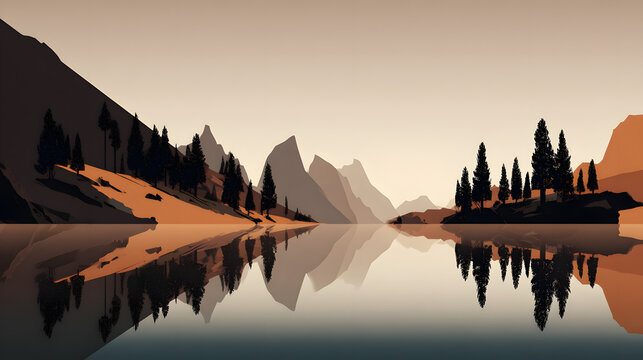 Mountain lake landscape with tree reflections