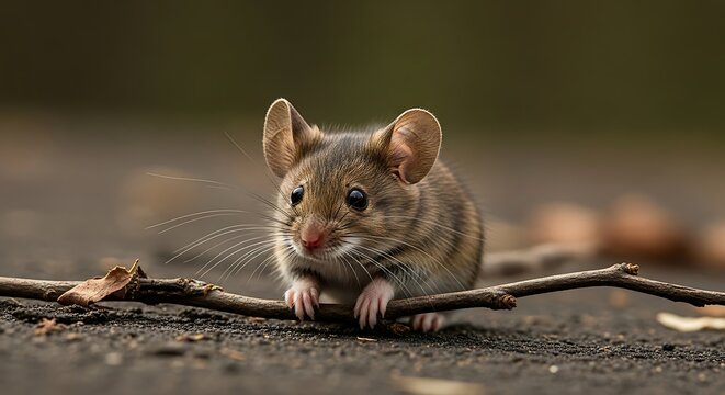 Focused Wood Mouse on Branch in Natural Habitat.