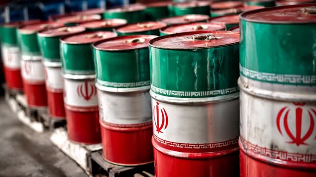 oil barrels with iranian flag