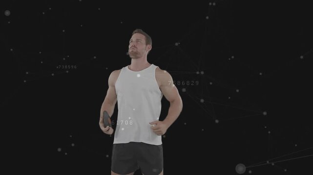 Fitness model bringing disc into view and rotating it, revealing performance metrics for training