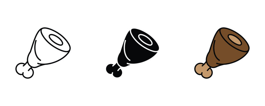 Roasted meat leg icon set. Smoked ham hock, pork shank, and butcher shop symbols. Vector Illustration.