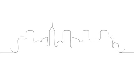 Skyline abstract linear drawing with varied building heights and shapes, representing a modern city landscape.