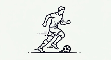 Soccer Player Running With Ball Line Art Illustration.