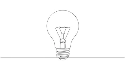 Light bulb single line drawing on a white background, representing innovation and ideas, with a simple and clean design. © Farjana