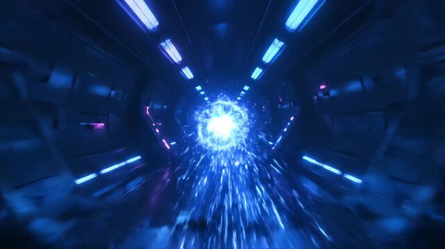 futuristic blue energy tunnel generating a dynamic plasma stream creating a hyperspeed warp effect perfect for sci-fi and technology concepts