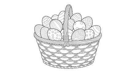 Fototapeta premium Easter Basket Outline Drawing - Full of Eggs