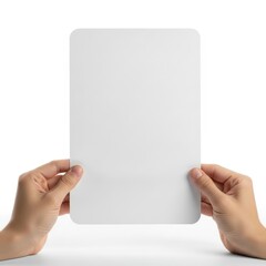 A person holding a blank white card