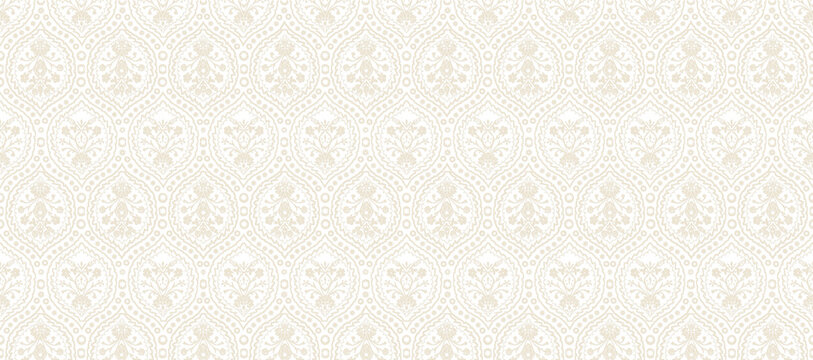 damask pattern with repeating floral medallions forming a classic decorative seamless wallpaper design.