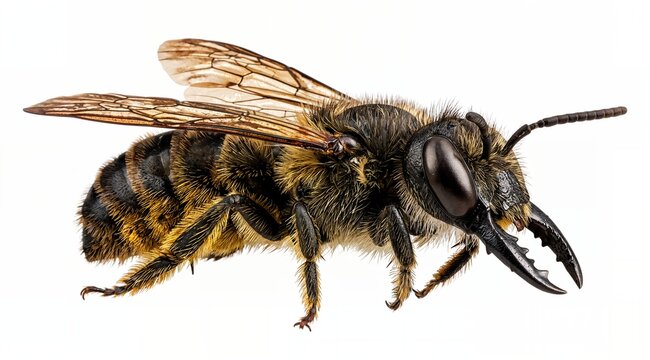 Detailed Macro Shot of a Male Carpenter Bee on White Background