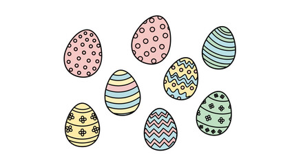 Hand-drawn Easter Eggs with Pastel Patterns on White Background © rglstrm