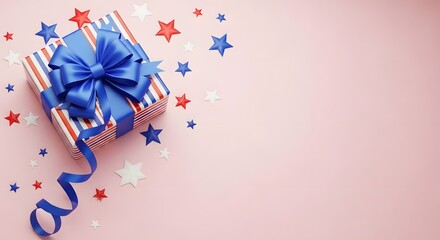 Obraz premium Flag day celebration with patriotic ribbon and star decorations
