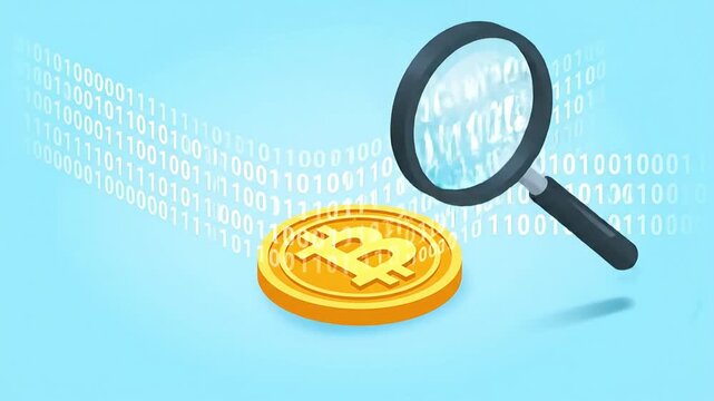 magnifying glass analyzing binary code on a blue backdrop symbolizing data search digital forensics and information security