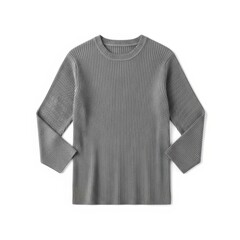 A gray and white knit sweater on a white background