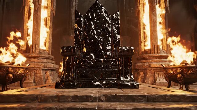 Exploring an ancient throne room filled with fire and mystery in a dark, enchanted environment
