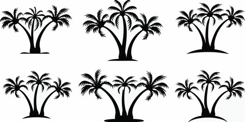 Collection of silhouetted palm trees against a plain white background © Lalin