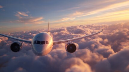 Airplane flying through the sky