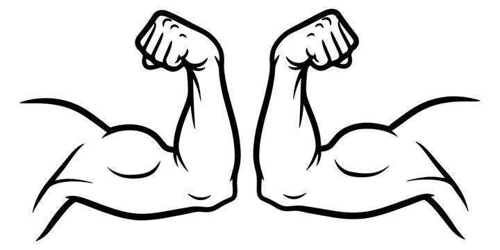 A pair of flexed biceps with clenched fists and raised arms in a symmetrical illustration