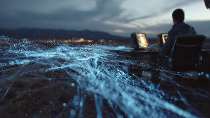 Obraz premium Futuristic Neural Energy Network and Data Connectivity in High-Tech Infrastructur