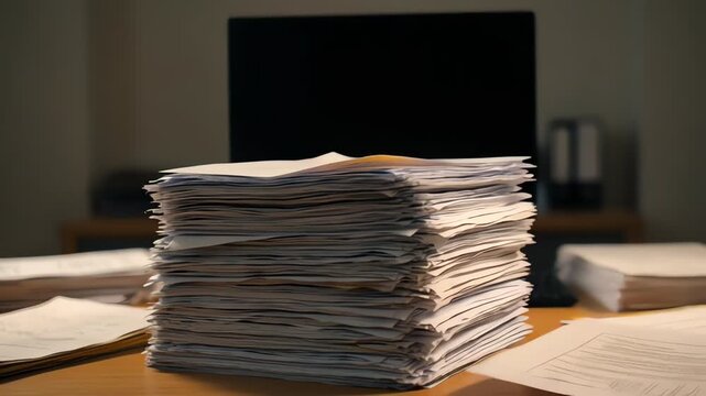 Massive Stack of Office Paperwork on a Desk