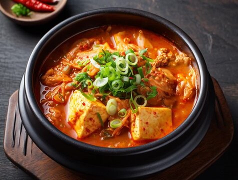 Spicy sundubu jjigae korean soft tofu stew