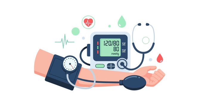 Blood Pressure Measurement and Health Monitoring: Digital Sphygmomanometer with Arm Cuff for Medical Checkup and Hypertension Awareness