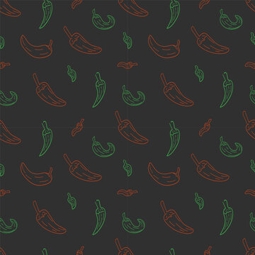 Hand drawn chili pattern, chili peppers doodles seamless background for food packaging