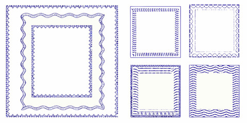 Collection of ornate blue frames and borders in various rectangular shapes