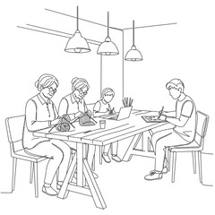Fototapeta premium minimalist line drawing of people sitting in a cafe