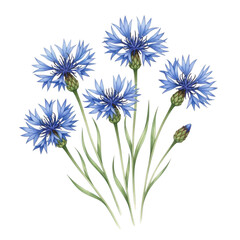 Obraz premium A bouquet of delicate cornflower blooms in soft pastel hues isolated on transparent background
