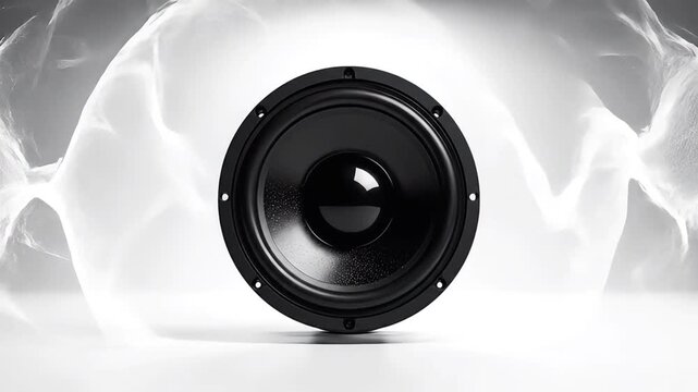 Black speaker with sound waves around.