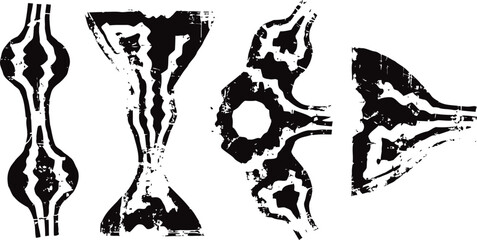 Fototapeta premium Black abstract ink shapes organic forms in various symmetrical designs on white background