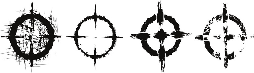 set of black grunge crosshair targets with distressed designs for aiming and marksmanship