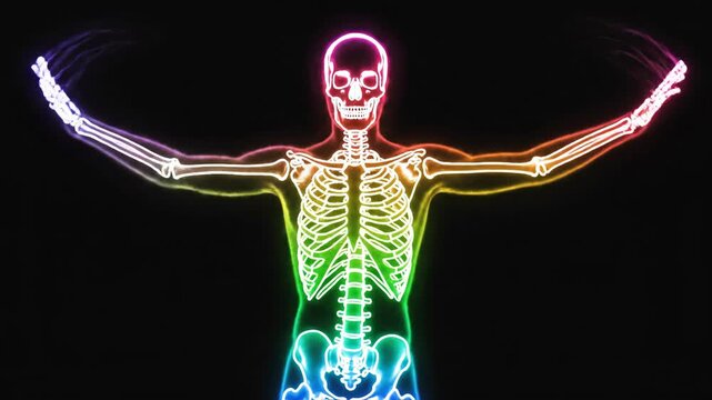 Neon skeleton in different poses.