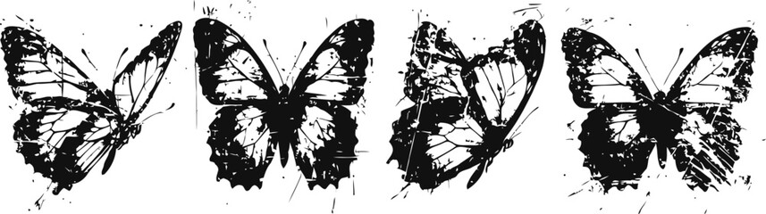 Obraz premium grunge butterfly silhouettes with distressed and splatter texture design