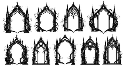 Gothic Arch Frames with Ornate Swirling Vines and Spires Collection © PAPA