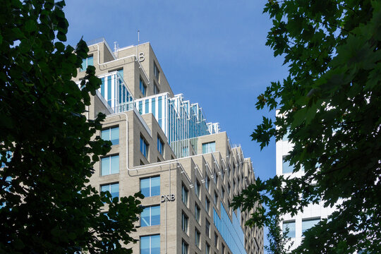 Oslo, Norway - August 15, 2019: Modern DNB Headquarters Building in Barcode Bjorvika District Norway