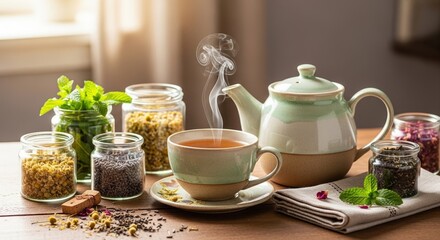 Fototapeta premium Tea Time with Herbs and Spices.