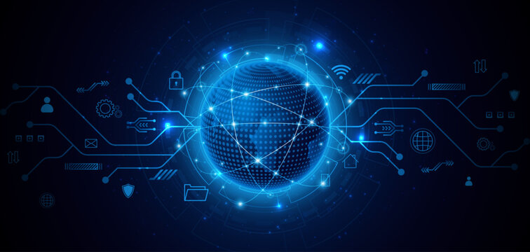 Global connection network background. World map. High-speed internet technology concept or fast wireless data transmission. modern internet network connection technology background